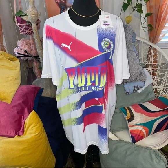 PUMA Size XXL Men's Retro White Pink Jersey - Picture 2 of 4